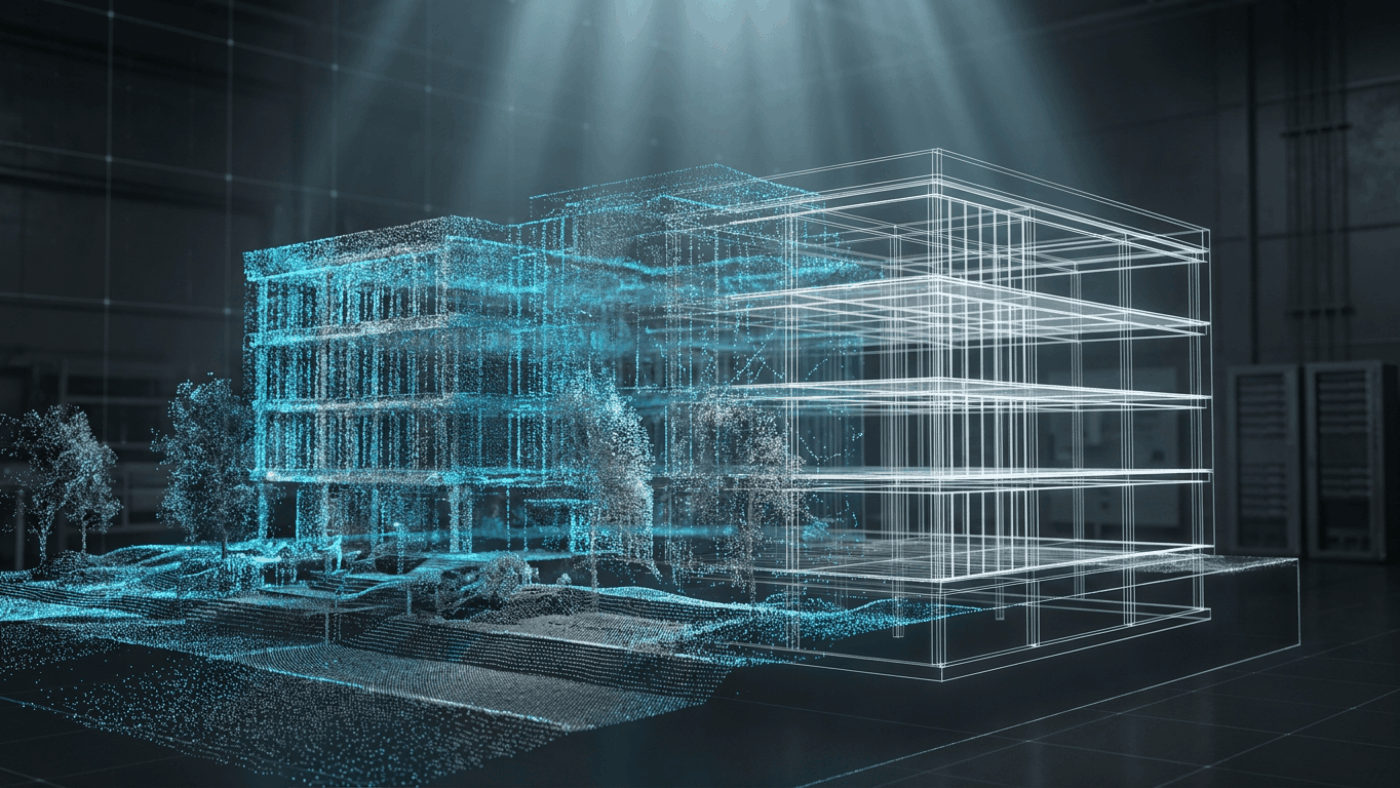 What is Scan to BIM – illustration of a 3D laser scan to BIM model, Cyprus