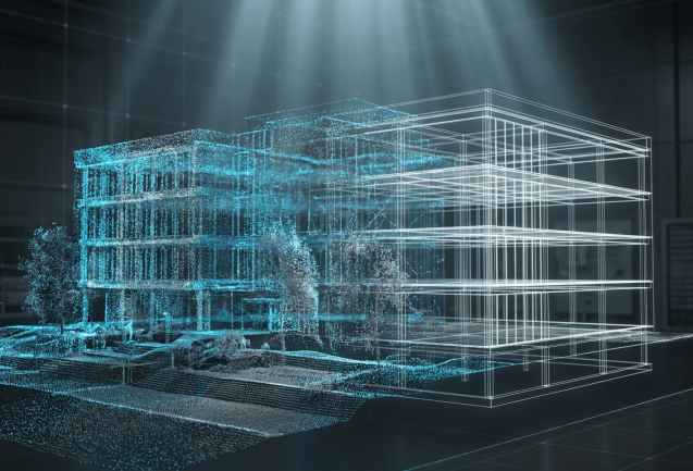 What is Scan to BIM – illustration of a 3D laser scan to BIM model, Cyprus