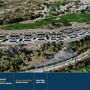 Poseidon Grand Villas at Aphrodite Hills shown in the 3D digital twin with plot markers