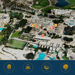 Village Square restaurants and dining at Aphrodite Hills in the 3D digital twin