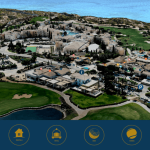 Aerial 3D view of Aphrodite Hills golf resort and the Paphos coastline – interactive digital twin by P.A.L. Land Surveying & GIS